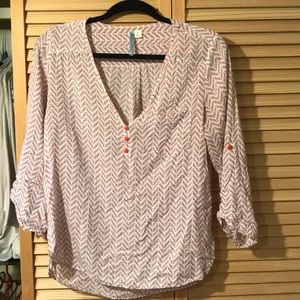 Orange and blue patterned  3/4 sleeve blouse